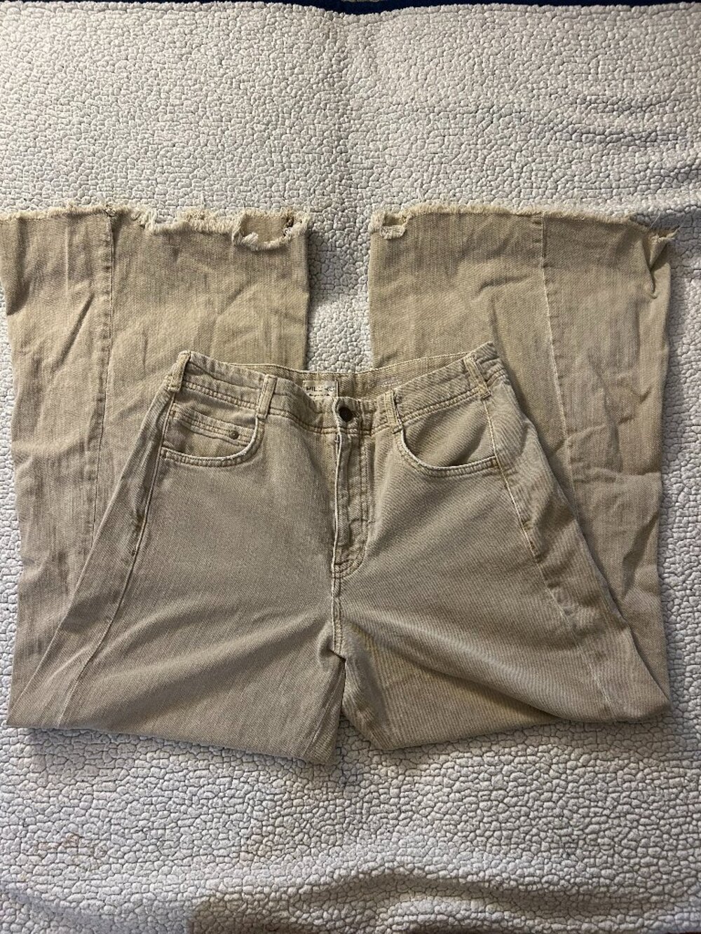 Pilcro -- tan, ultra flared, cotton, high waisted pants